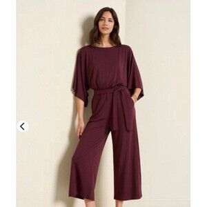 Garnet Hill Green Cotton Prato Knit Wide Jumpsuit Purple Women's Size M #500370